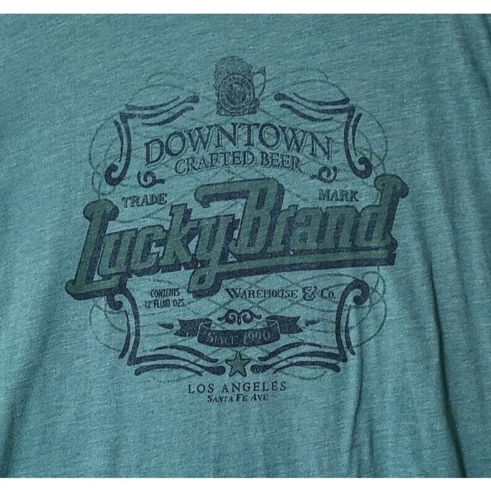 Lucky Brand T Shirt Mens M Green Short Sleeve Downtown Crafted Beer Los Angeles